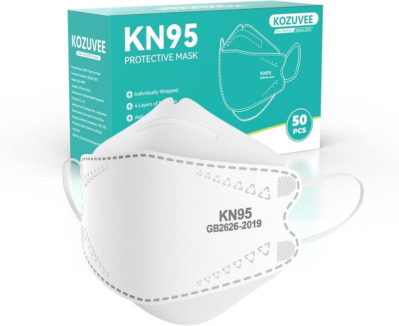 KOZUVEE KN95 Face Masks Black for Adults, Individually Wrapped, Breathable Disposable KN95 Mask with Elastic Ear Loop - Image 1